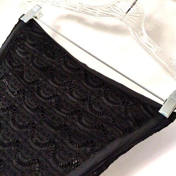 Jantzen Swim Bathing Suit Black Crochet Lace Bikini Strapless Hi Cut One Piece L - Picture 9 of 14